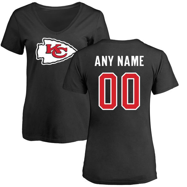 Women Kansas City Chiefs NFL Pro Line Black Custom Name and Number Logo Slim Fit T-Shirt